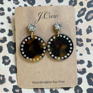 J. CREW Earrings Lucite Tortoise Clear Crystal Posts B